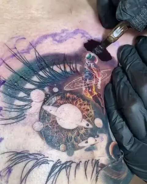Fine-line tattoo work