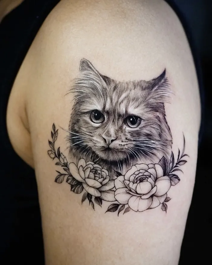 Fine-line floral tattoo